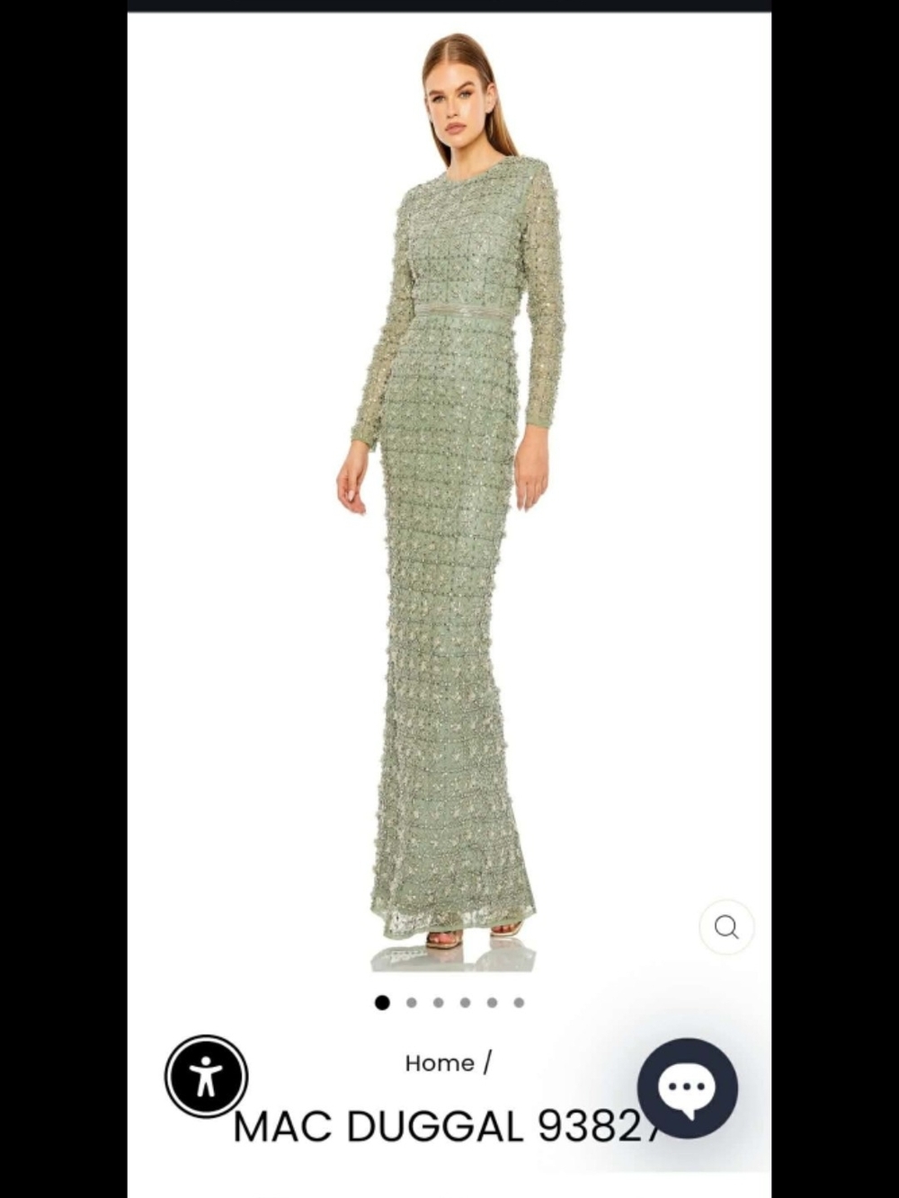 Mac Duggal Light Sage Beaded Long Sleeve Maxi Gown